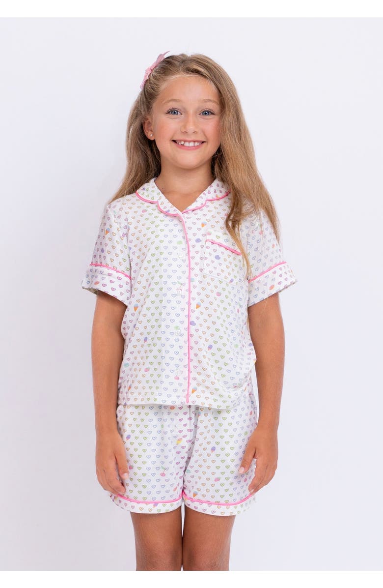 Preppy Goose Multicolor Heart Print Short Sleeve Jersey PJ, Alternate, color, White Multi