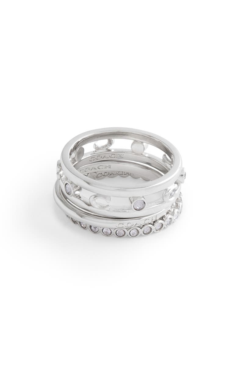 COACH Set of 3 Stacking Rings, Alternate, color, Rhodium