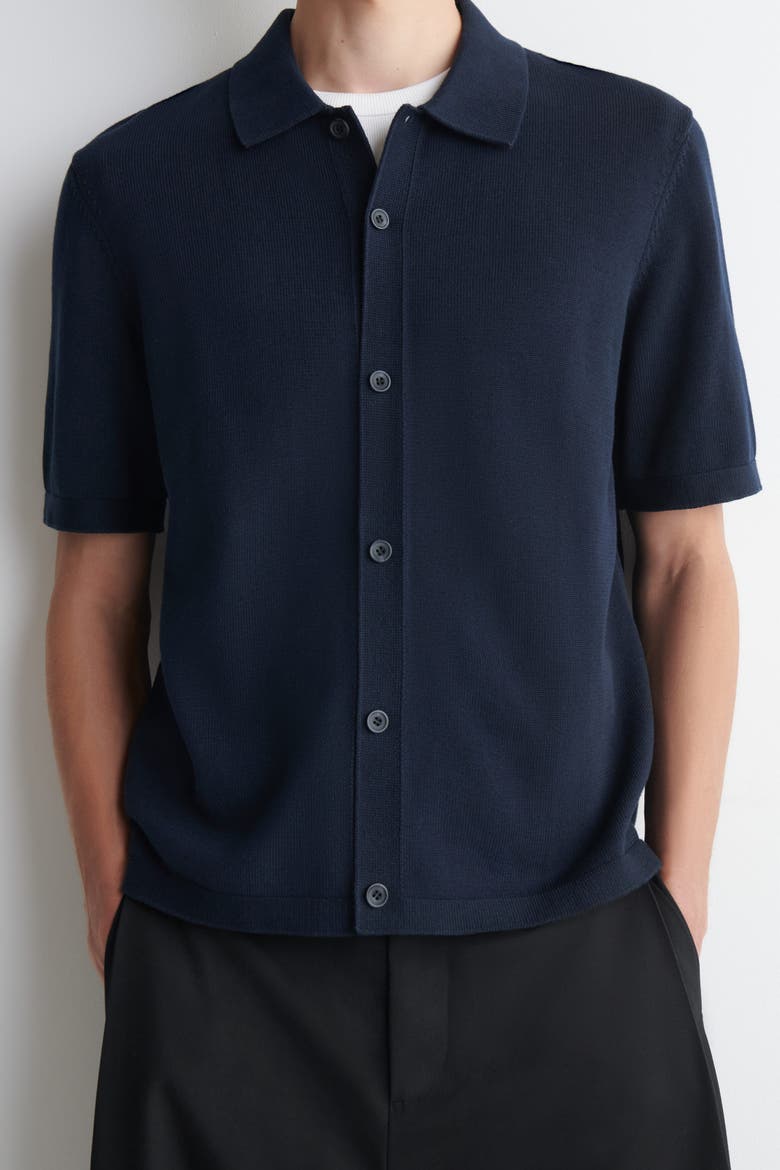Knitted Cotton Shirt, Alternate, color, NAVY