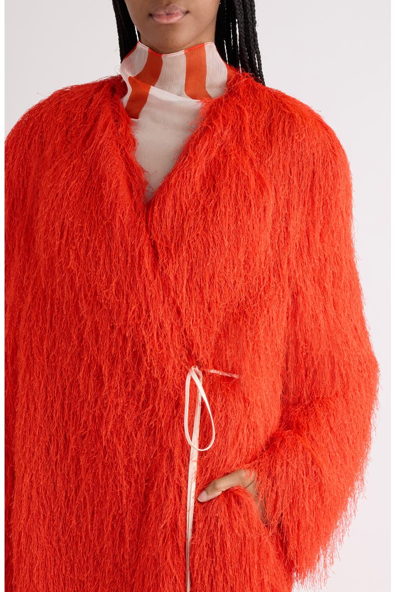 Fringe Wrap Coat, Alternate, color, RED