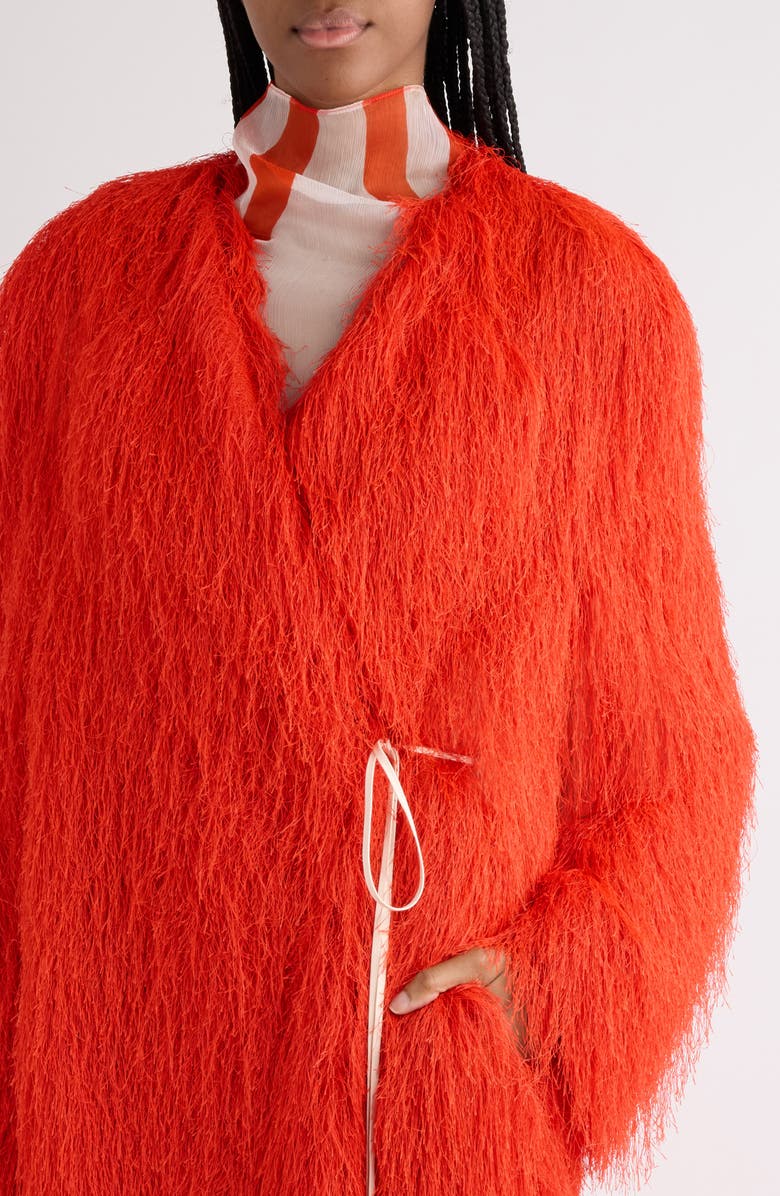 Dries Van Noten Fringe Wrap Coat, Alternate, color, Red