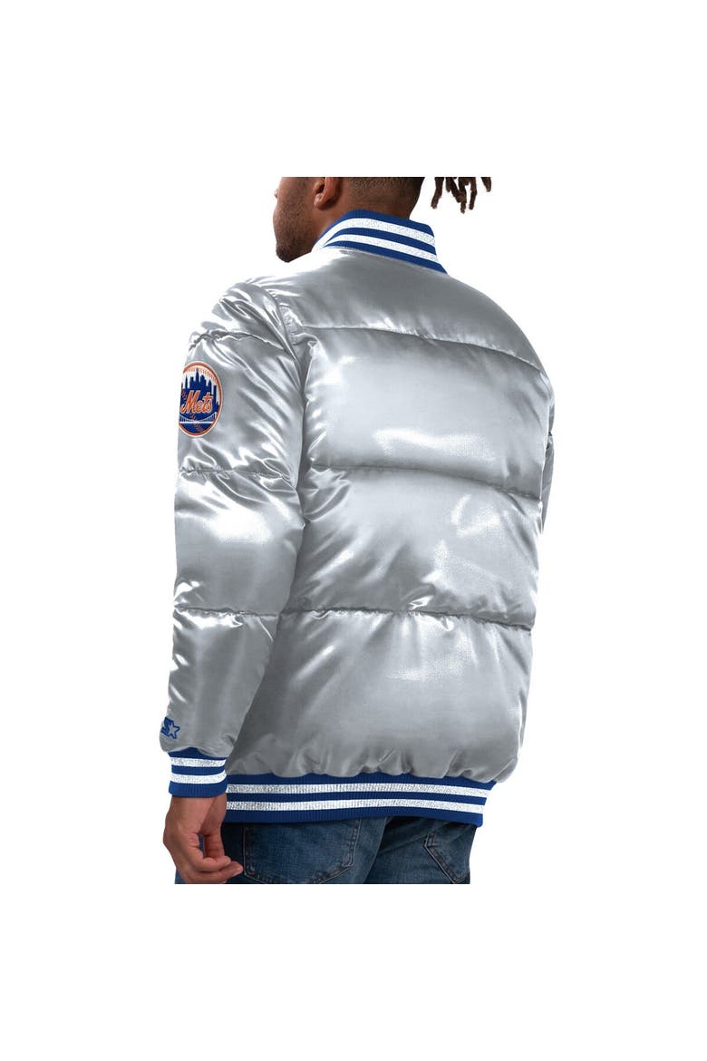 Men's Starter Silver New York Mets Bronx Satin Full-Snap Varsity Bomber Jacket, Alternate, color, Silver