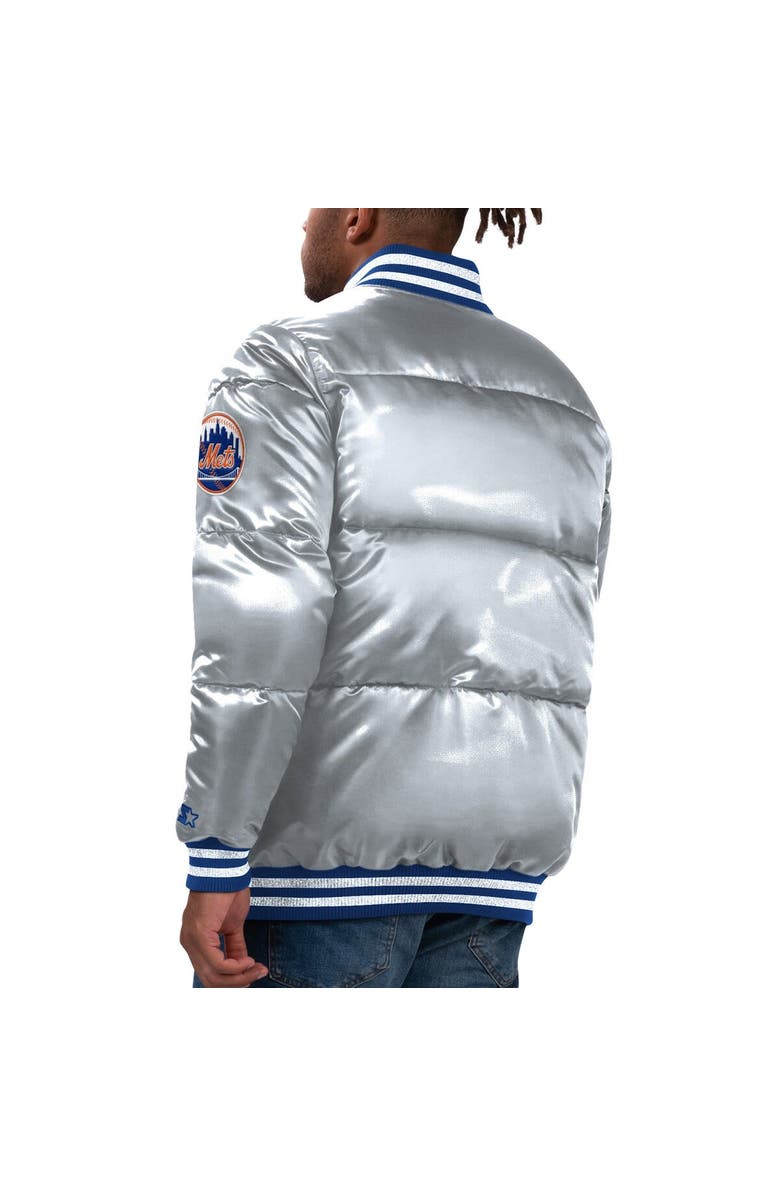 STARTER Men's Starter Silver New York Mets Bronx Satin Full-Snap Varsity Bomber Jacket, Alternate, color, Silver