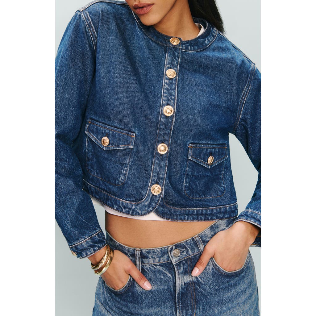 Reformation Braxton Crop Denim Jacket In Cleary