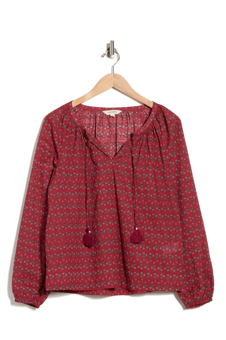 Tassel Tie Neck Cotton Top, Alternate, color, RED FLORAL