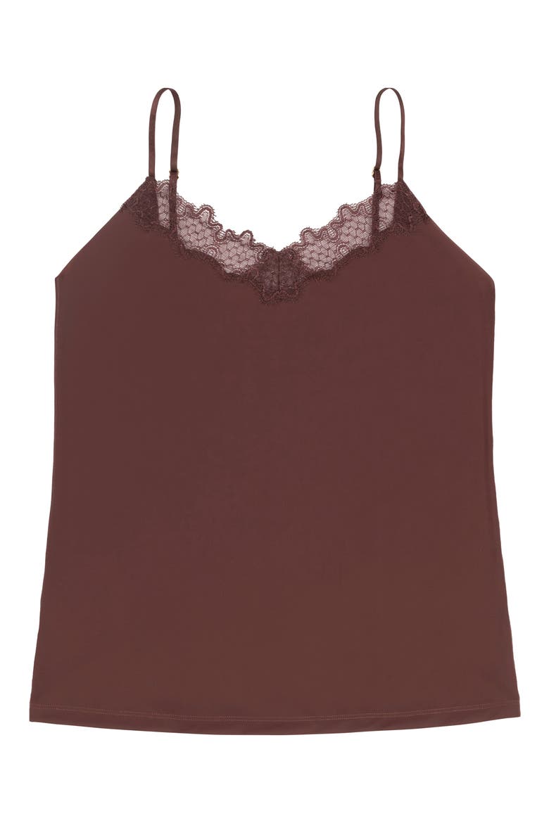 Soft Seamless Camisole with Lace, Alternate, color, CHOCOLATE