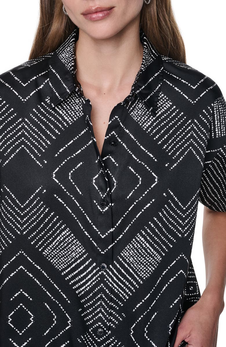 DKNY Scarf Print Button Front Shirt, Alternate, color, Geo Diamond Pointelle