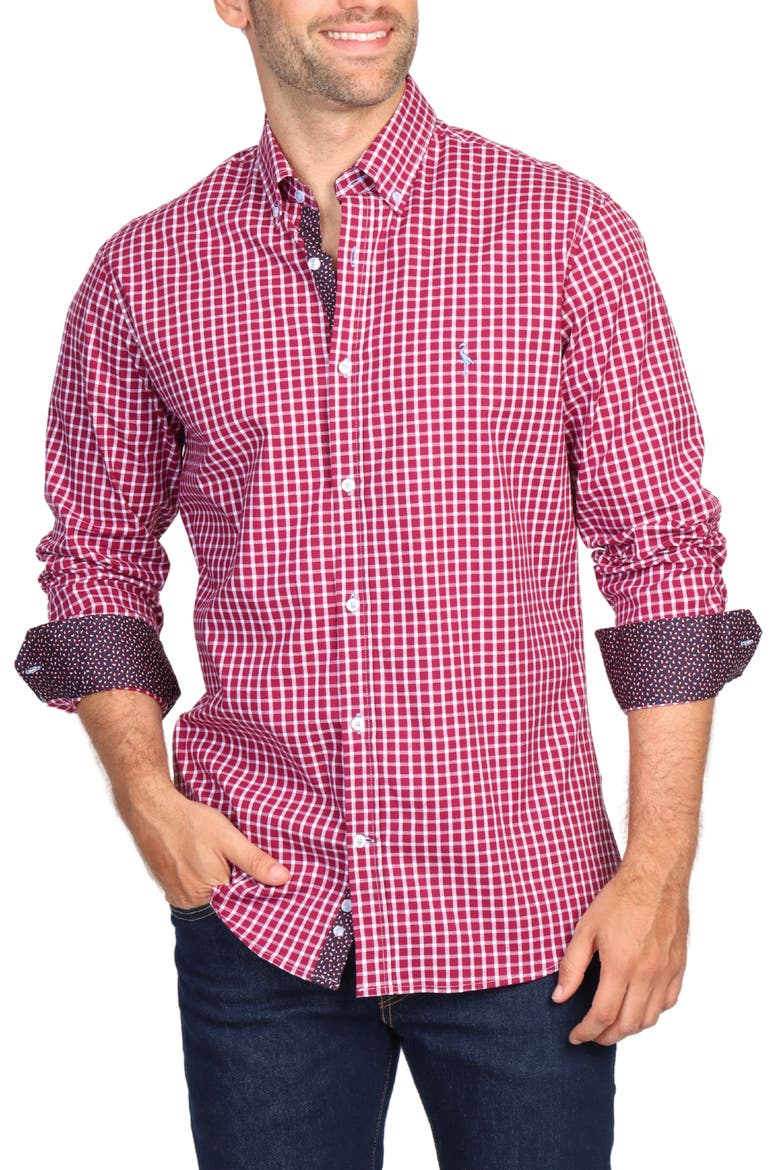 Regular Fit Windowpane Stretch Cotton Button-Down Shirt, Alternate, color, MERLOT