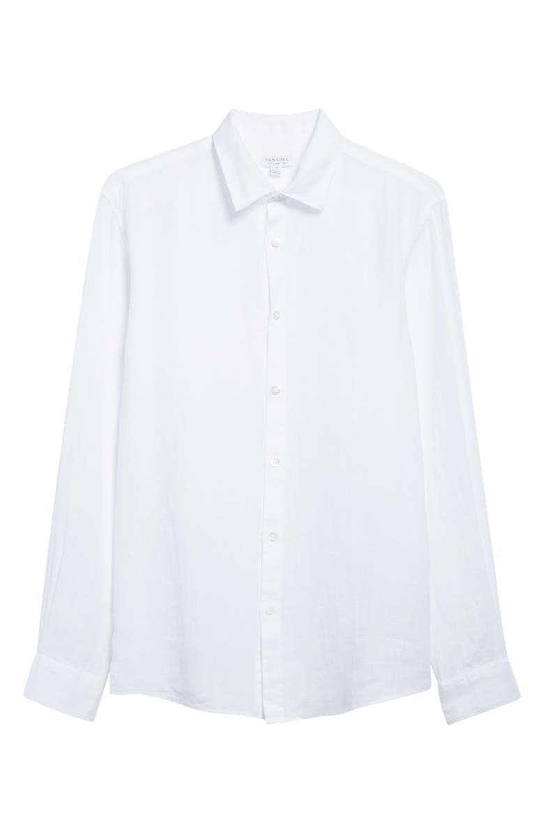 Sunspel Long Sleeve Linen Button-Up Shirt, Alternate, color, White