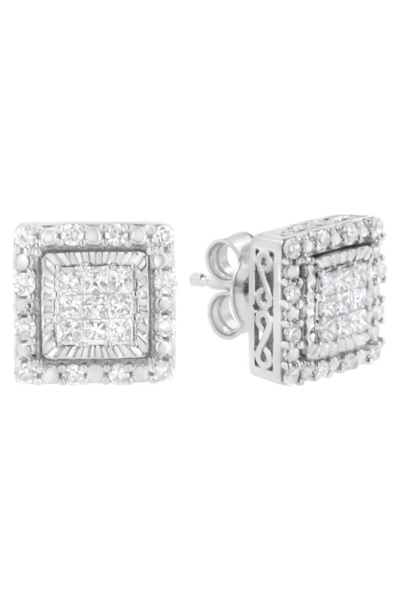 10K White Gold 1/2 Ct Invisible Princess Square Stud Earring, Alternate, color, White