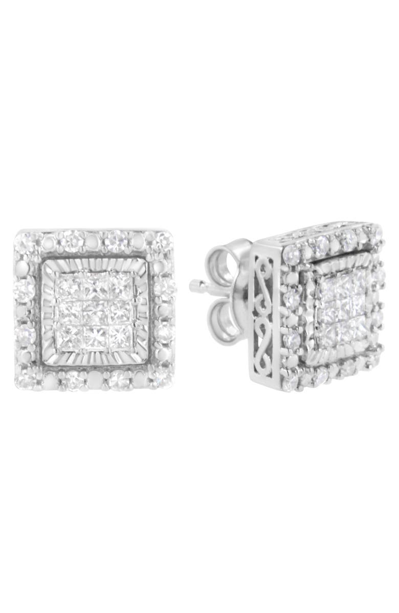Haus of Brilliance 10K White Gold 1/2 Ct Invisible Princess Square Stud Earring, Alternate, color, White