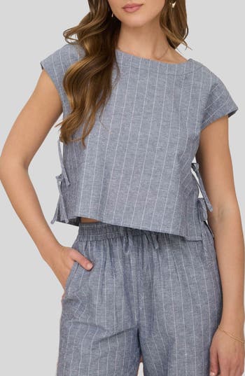 Blu Pepper Stripe Cotton & Linen Button-up Shirt In Blue