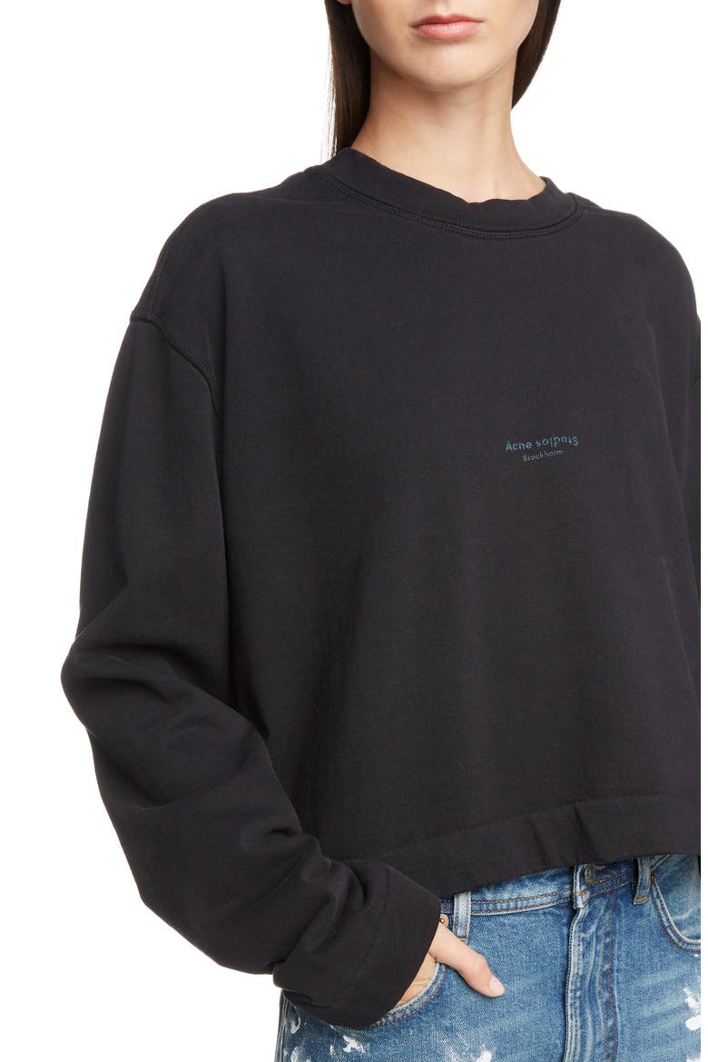 Boxy Long Sleeve Logo Sweatshirt, Alternate, color, BLACK