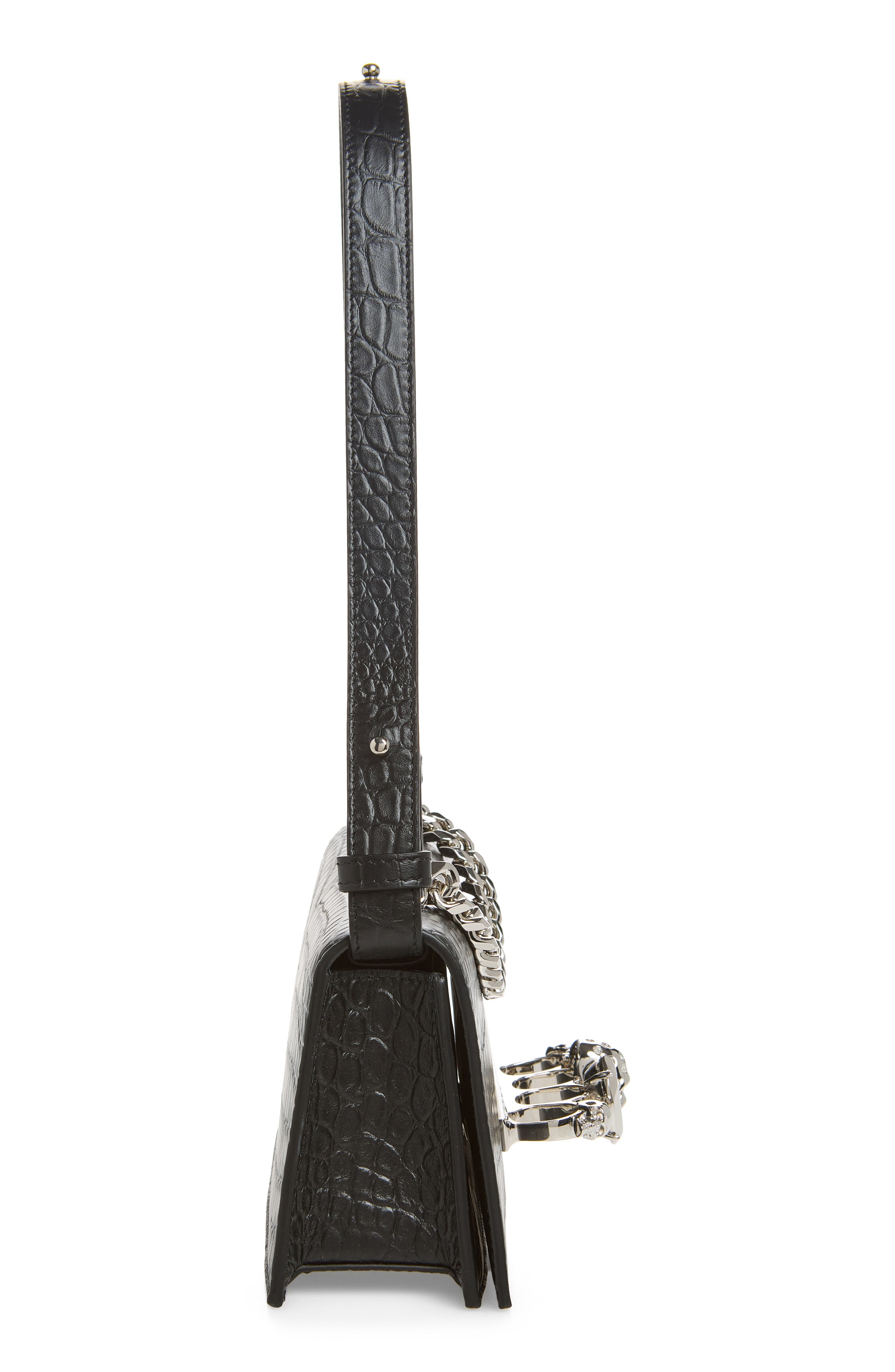 McQueen Mini Jewelled Shoulder Bag, Alternate, color, Black/ Silver