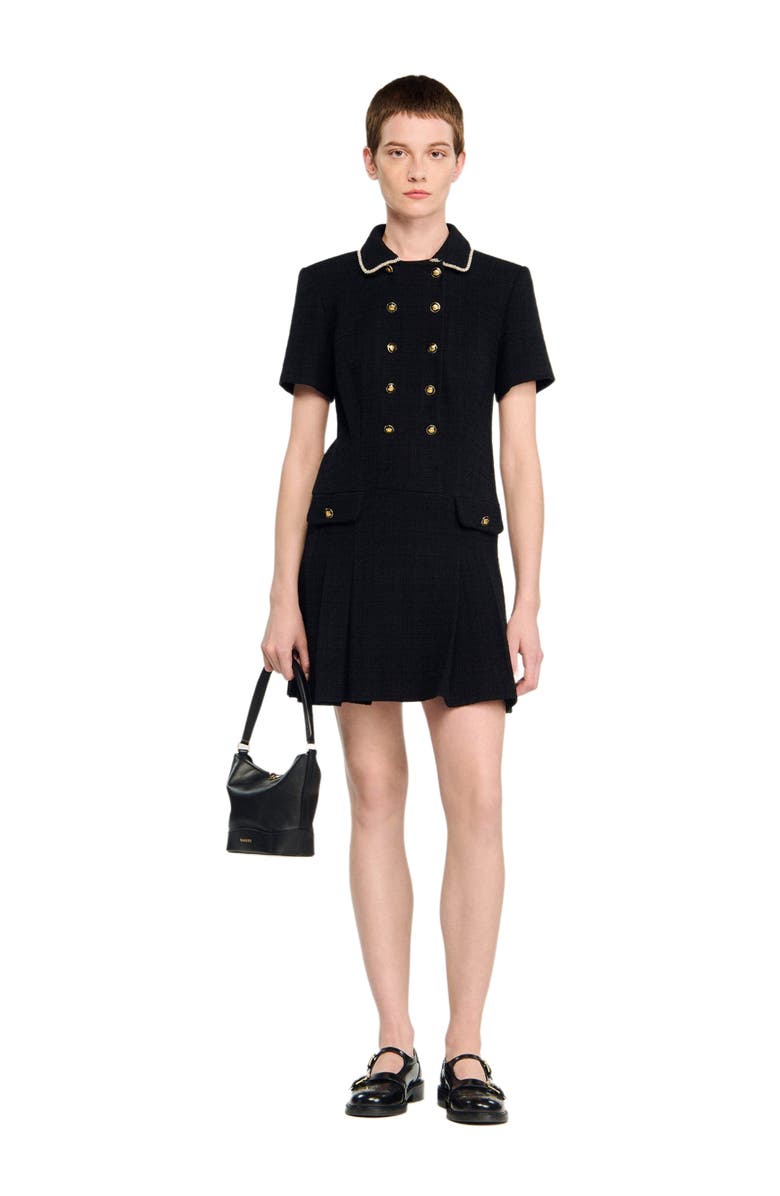 SANDRO Short buttoned tweed dress, Alternate, color, Black