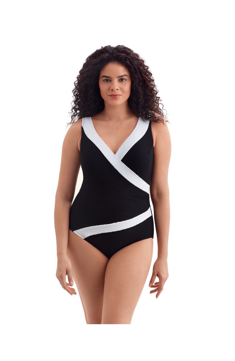 Longitude Pide Side Shirred Surplice Long Torso One-Piece Swimsuit, Main, color, Texture Luxe