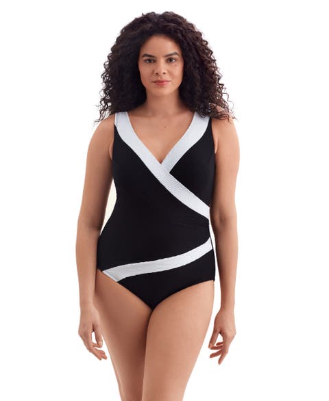 Pide Side Shirred Surplice Long Torso One-Piece Swimsuit