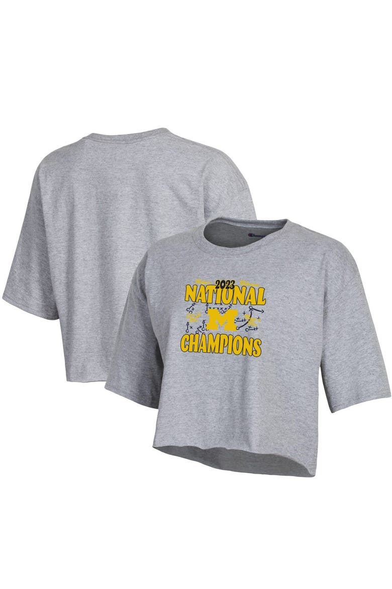 Women's Champion  Gray Michigan Wolverines College Football Playoff 2023 National Champions Boyfriend Crop T-Shirt, Main, color, Gray