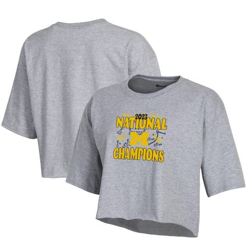 Women's Champion  Gray Michigan Wolverines College Football Playoff 2023 National Champions Boyfriend Crop T-Shirt