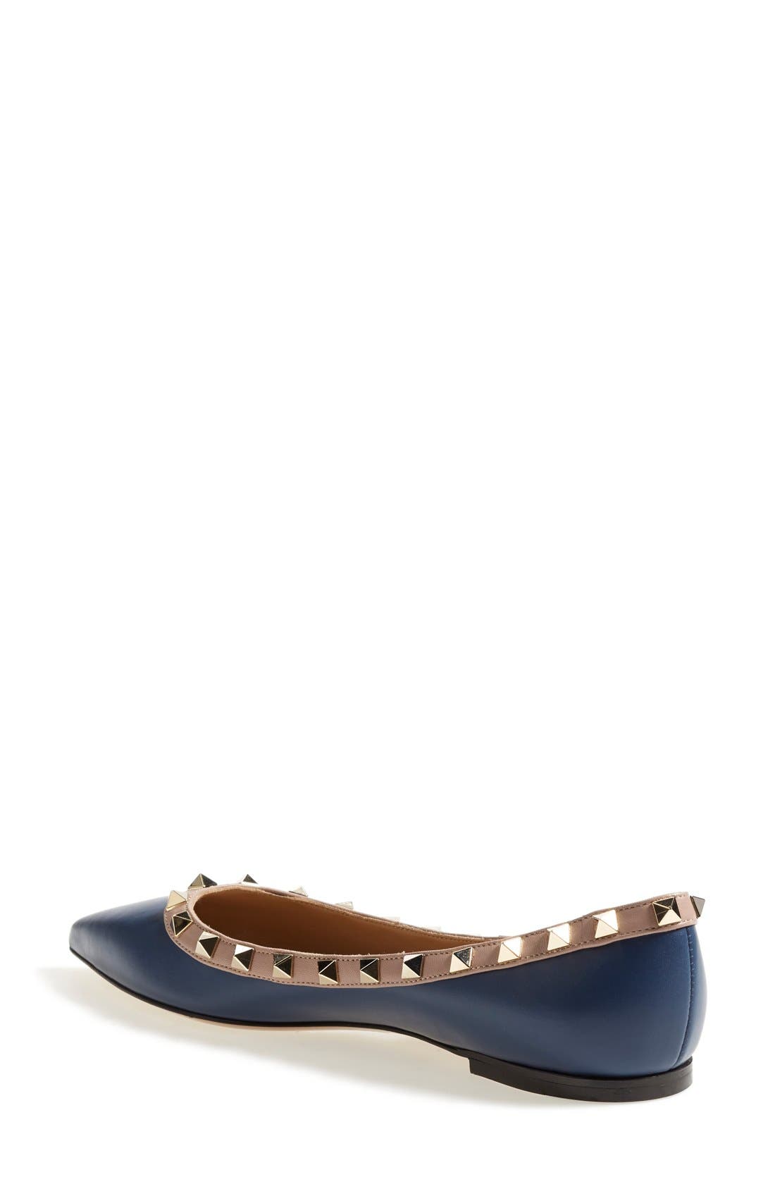 'Rockstud' Flat, Alternate, color, DARK BLUE LEATHER