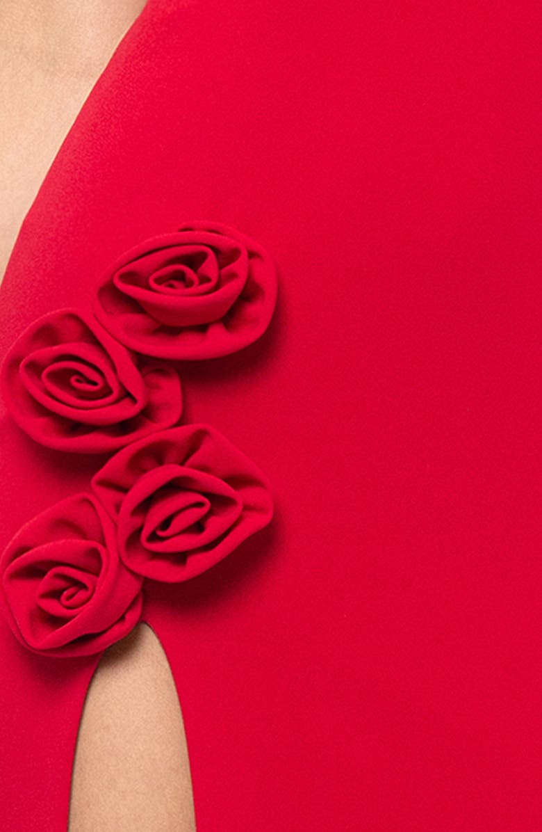 Blondie Nites Flower Embellished Crepe Dress, Alternate, color, Red