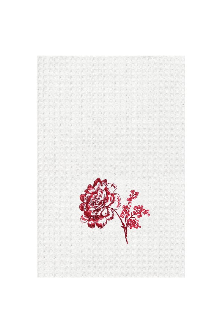 Colonial Williamsburg Devon Cranberry Waffle Weave Cotton Kitchen Towel, Main, color, White