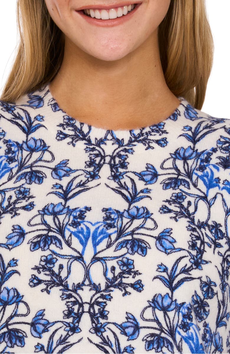 CeCe Vanna Floral Short Sleeve Crop Sweater, Alternate, color, Dutch Canal