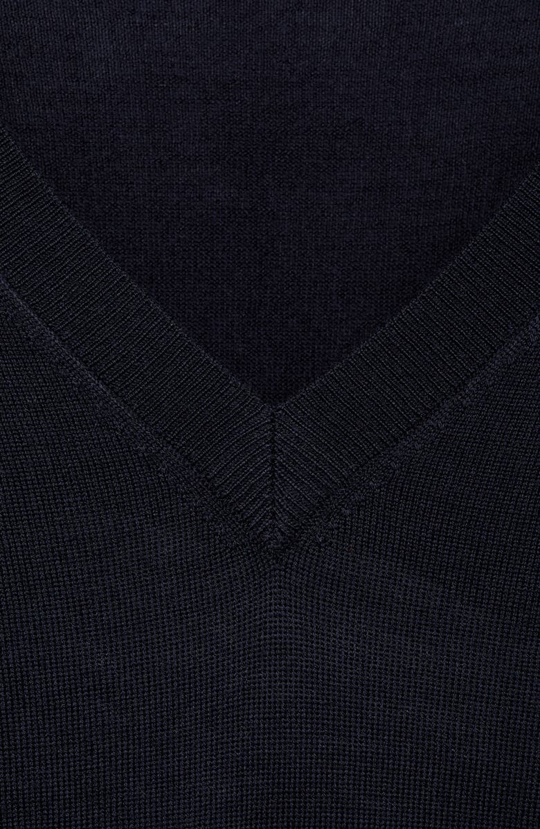 MANGO Solid Wool V-Neck Sweater, Alternate, color, Navy