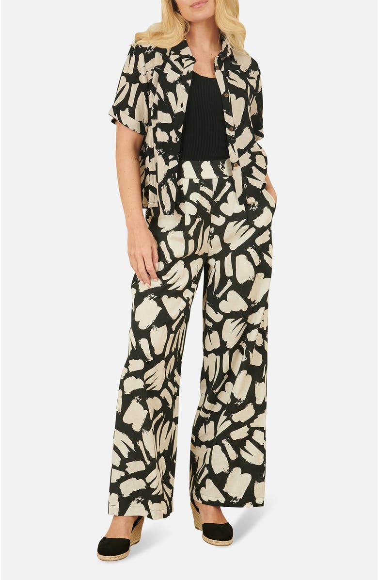 Yumi High Waisted Printed Wide Leg Trousers, Alternate, color, Black