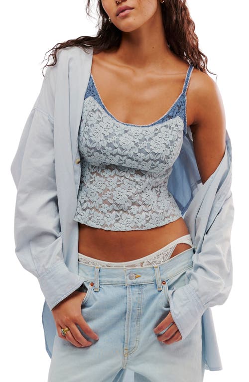 Free People All Day Lace Semi-cropped Cami Top In Pearl Blue In Multi
