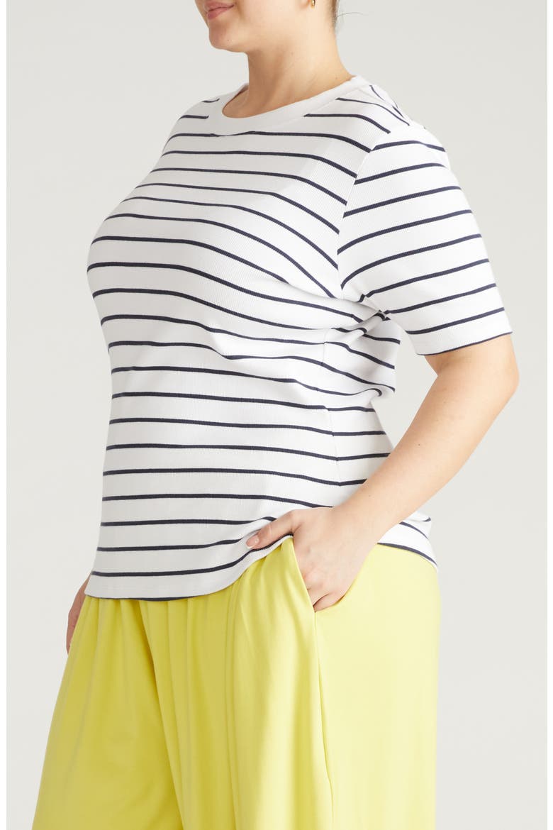 Classic Rib Short Sleeve Top, Alternate, color, NAUTICAL NAVY STRIPE