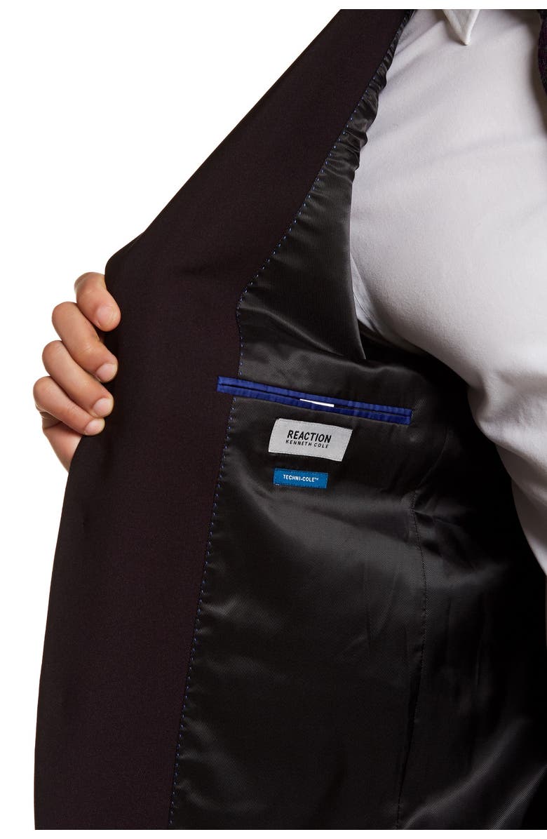 Reaction Kenneth Cole Burgundy Solid Two Button Notch Lapel Performance Stretch Slim Fit Suit, Alternate, color, 