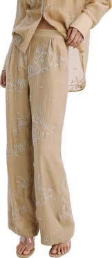MANGO Beaded Floral Embroidered High Rise Pants