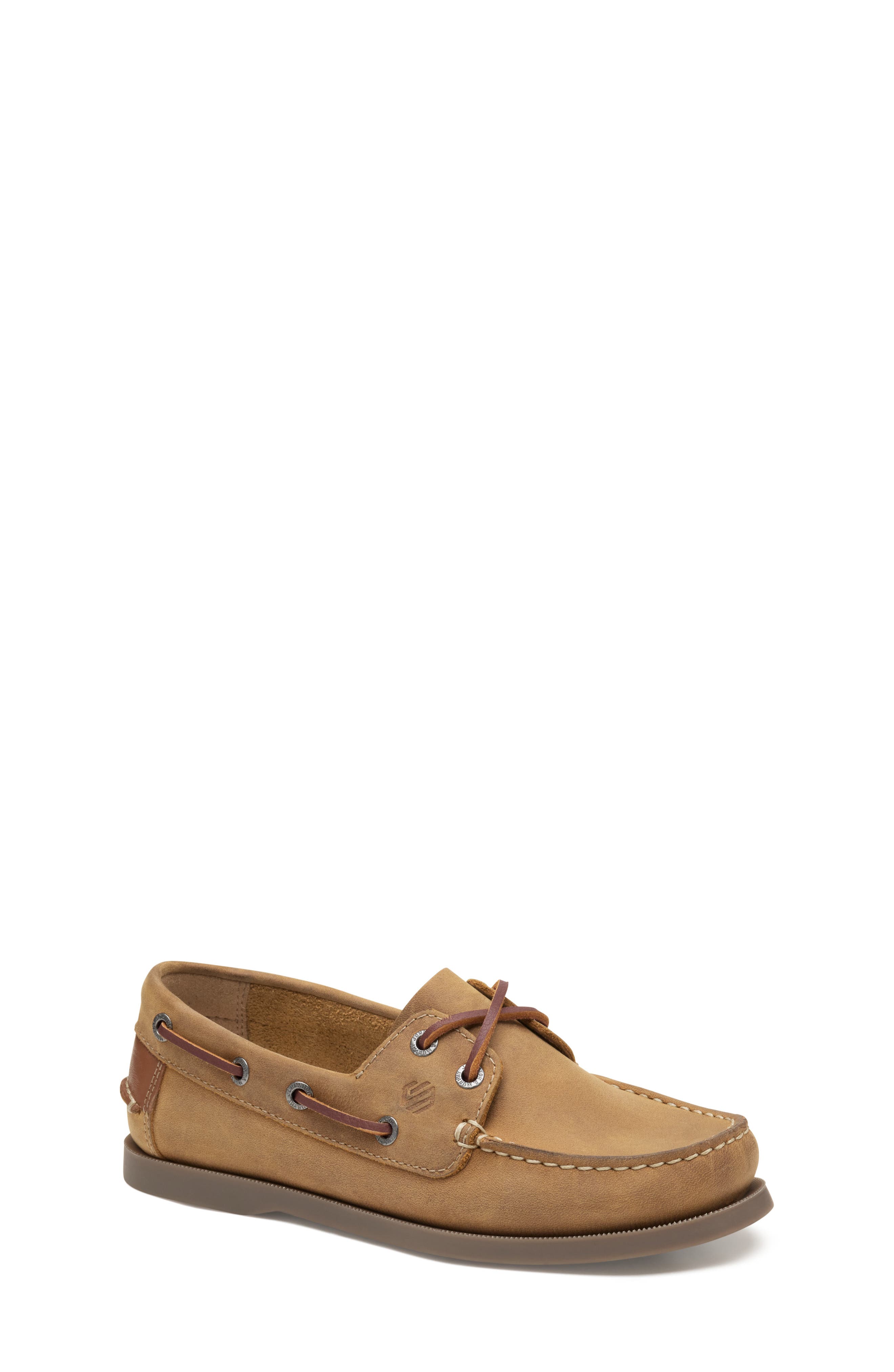 Johnston & Murphy Kids' Zeke Boat Shoe, Main, color, Tan Oiled Leather