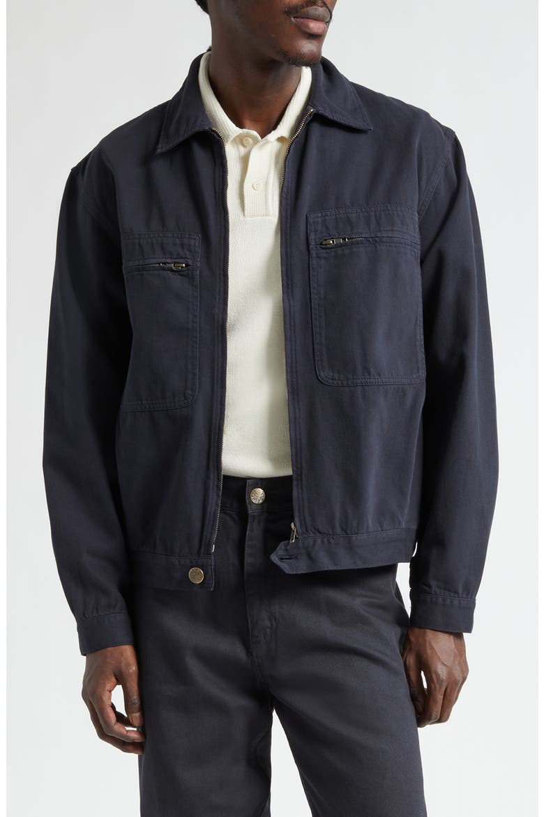 Cotton Zip Worker Jacket, Main, color, BLACK