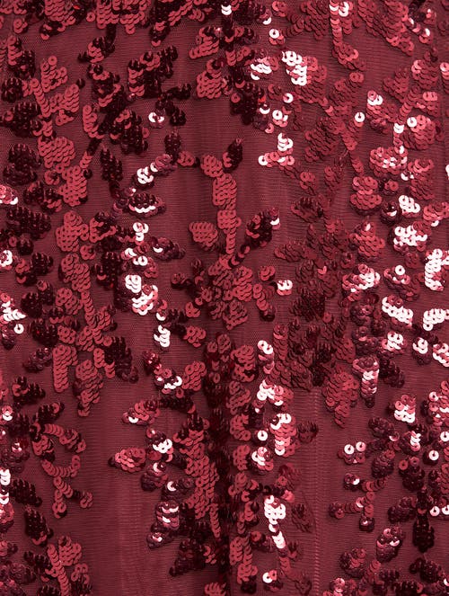 Needle & Thread Rosanna Lattice Round Neck Gown In Burgundy