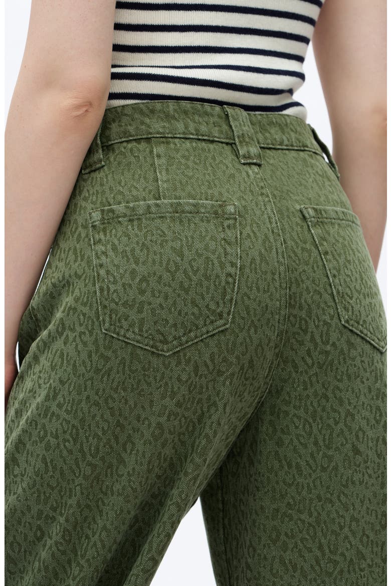 Leopard Print High Waist Drop Crotch Barrel Jeans, Alternate, color, GREEN