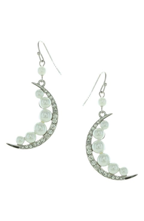 Veida Imitation Pearl Crescent Moon Earrings