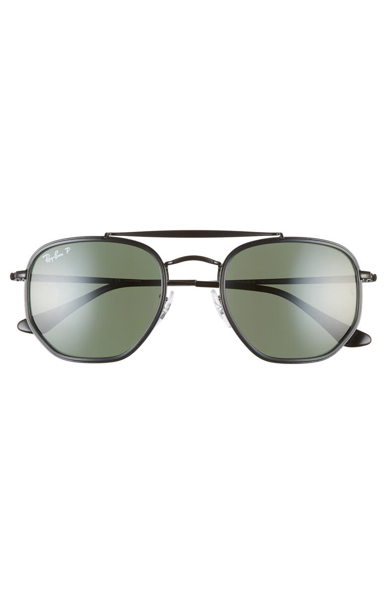 Ray-Ban 52mm Polarized Irregular Aviator Sunglasses, Main, color, Black/ Green Solid