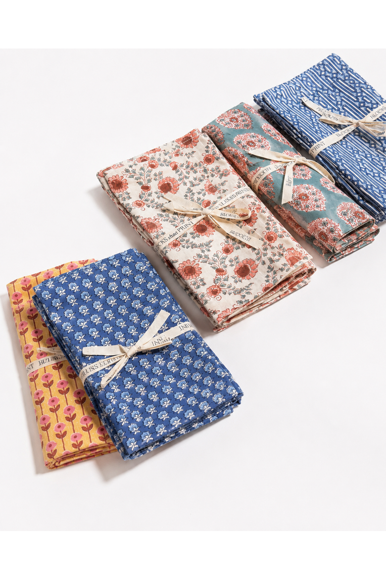 Parijat Floral Buti Block Print Napkins Set of 4, Alternate, color, Blue