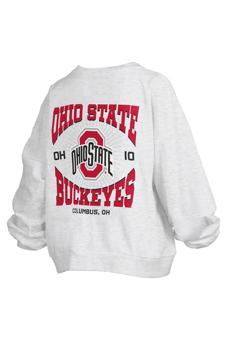 Women's Pressbox Oatmeal Ohio State Buckeyes Waist Length Oversized Janise Melange Sweatshirt, Alternate, color, Oatmeal
