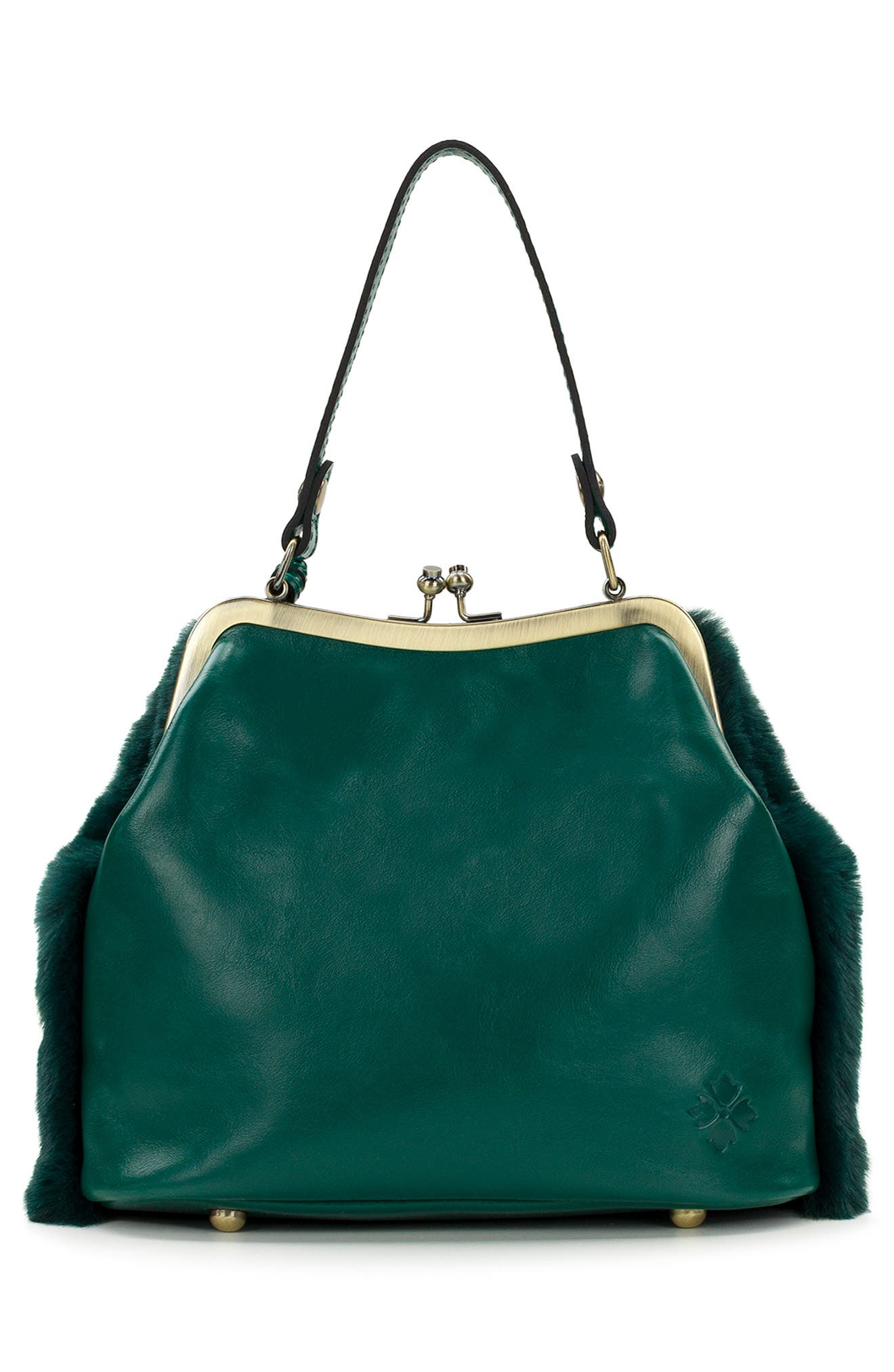 Patricia Nash Laureana Faux Fur Frame Top Shoulder Bag, Alternate, color, Spruce