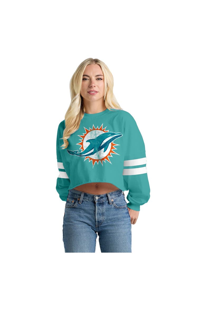 Women's Spirit Jersey  Aqua Miami Dolphins Oversized Cropped Stripe Long Sleeve T-Shirt, Main, color, Aqua