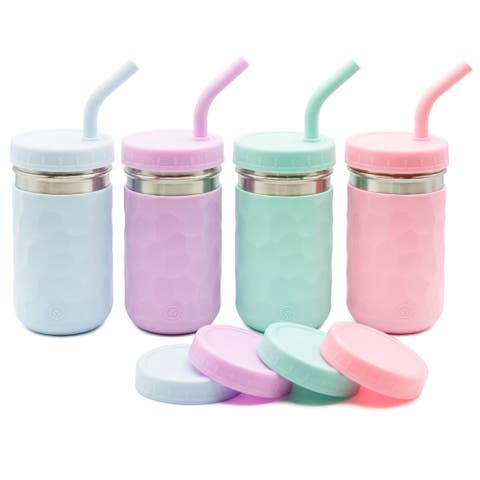 2-in-1 Drinking Cups for Kids, Durable Stainless Steel Tumblers, Set of 4