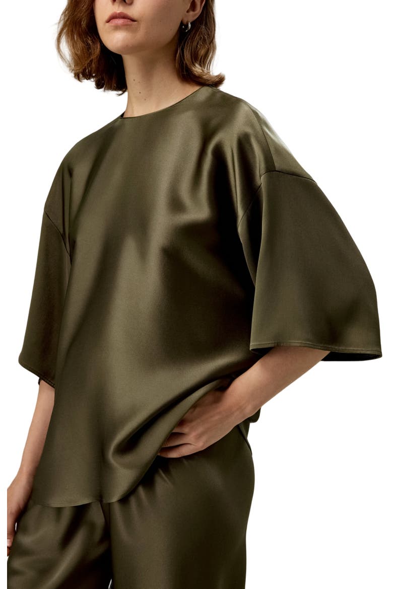 Women's Relaxed Silk Crewneck Blouse, Main, color, Pine