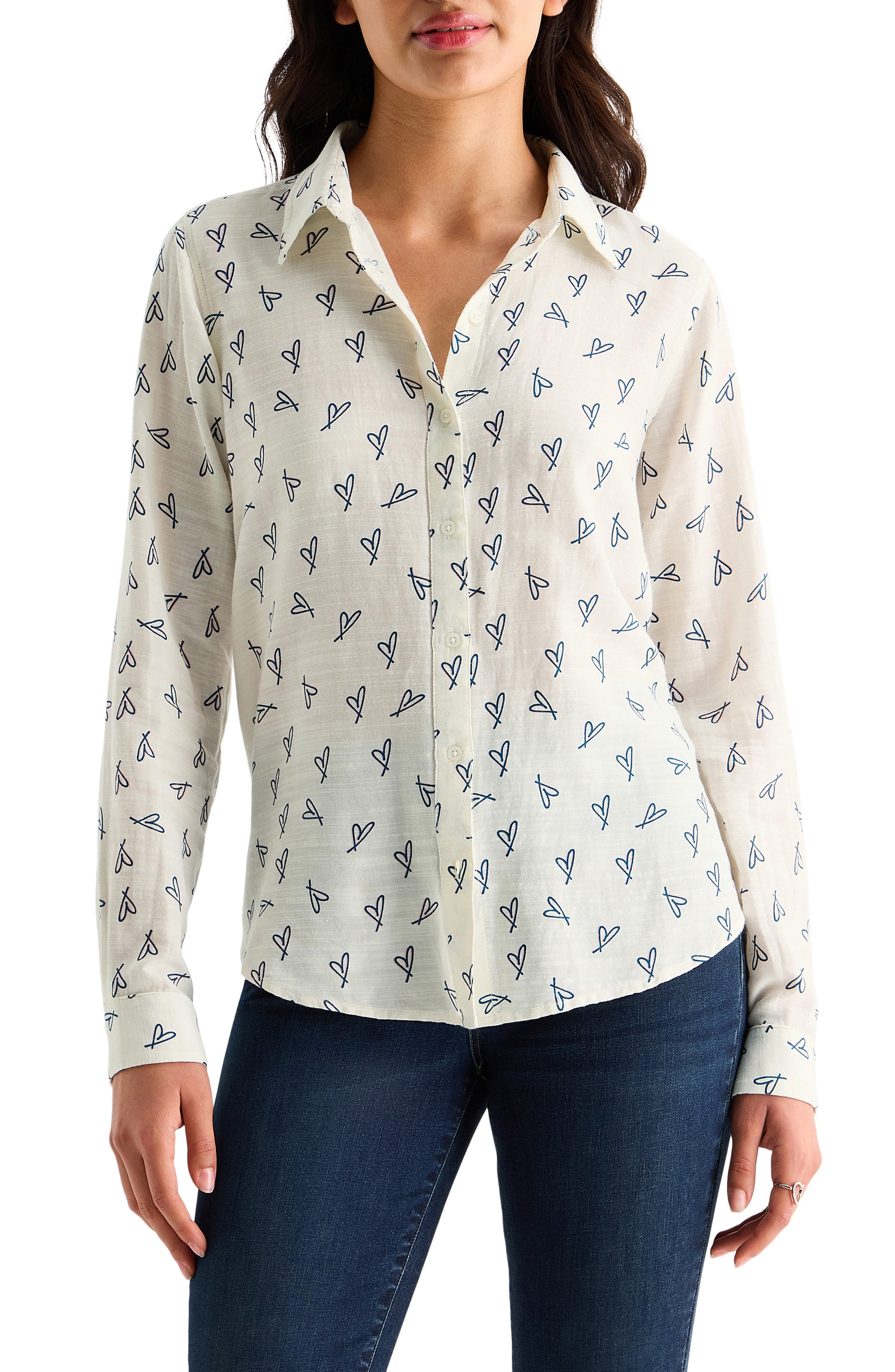 Heart Print Button-Up Shirt