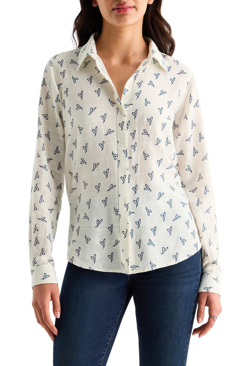 Heart Print Button-Up Shirt, Main, color, IVORY/BLUE