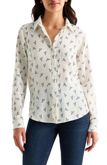 Lucky Brand Heart Print Button-up Shirt In Multi