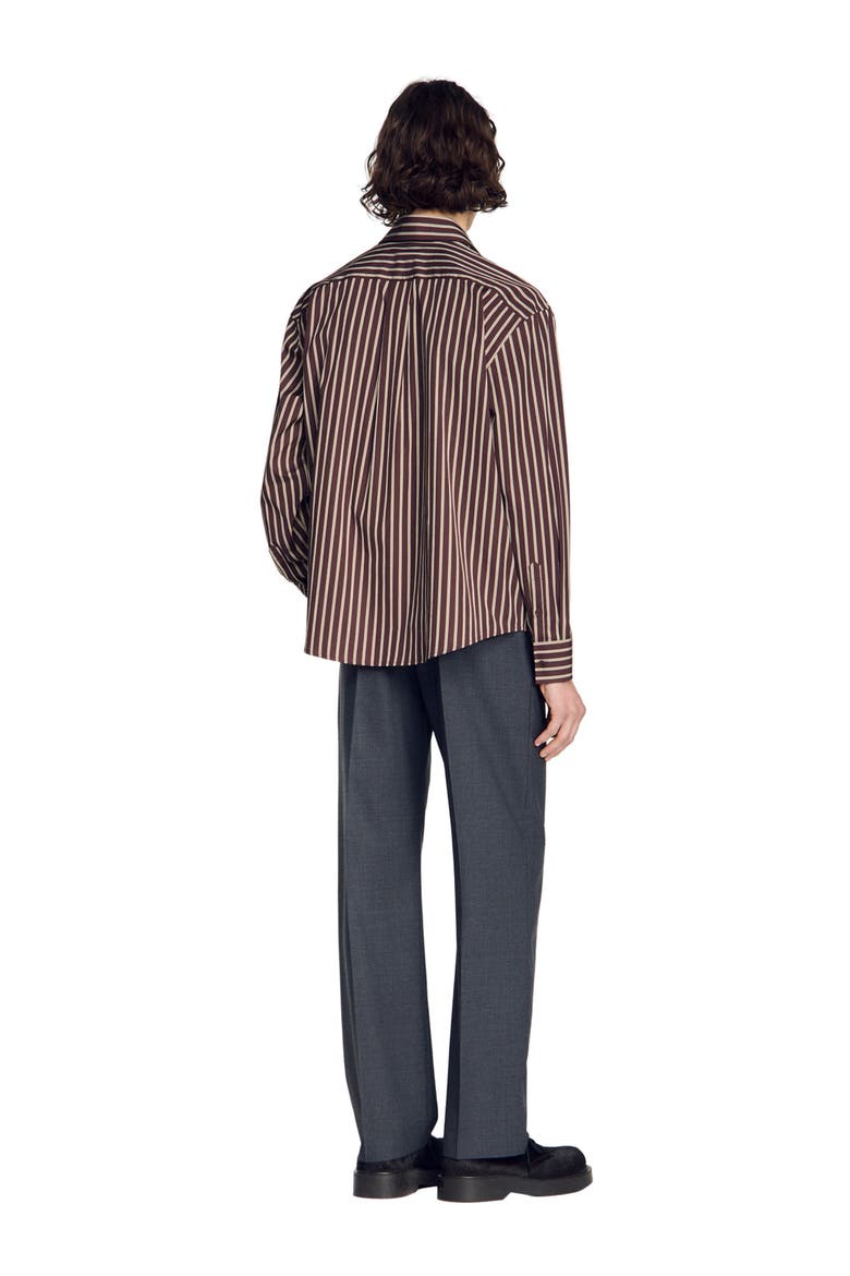 Striped cotton shirt, Alternate, color, Chocolat / ecru