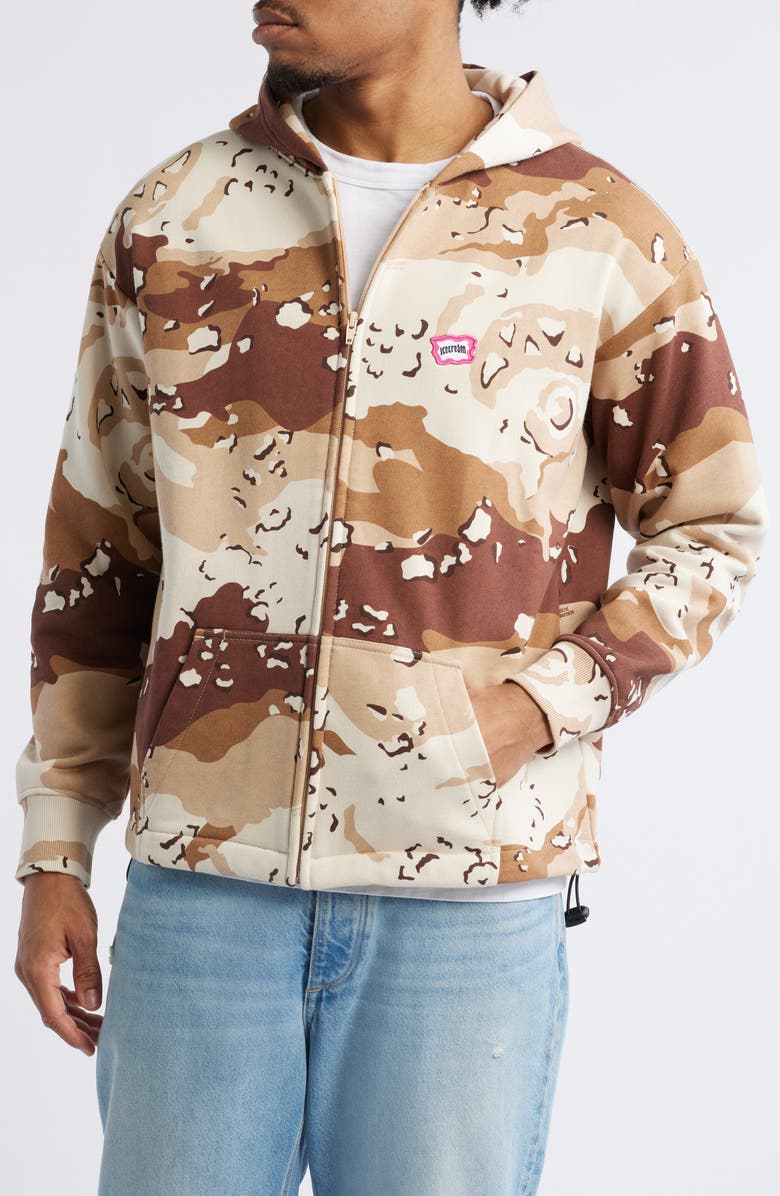 ICECREAM Shift Camo Crop French Terry Zip Hoodie, Alternate, color, Fog